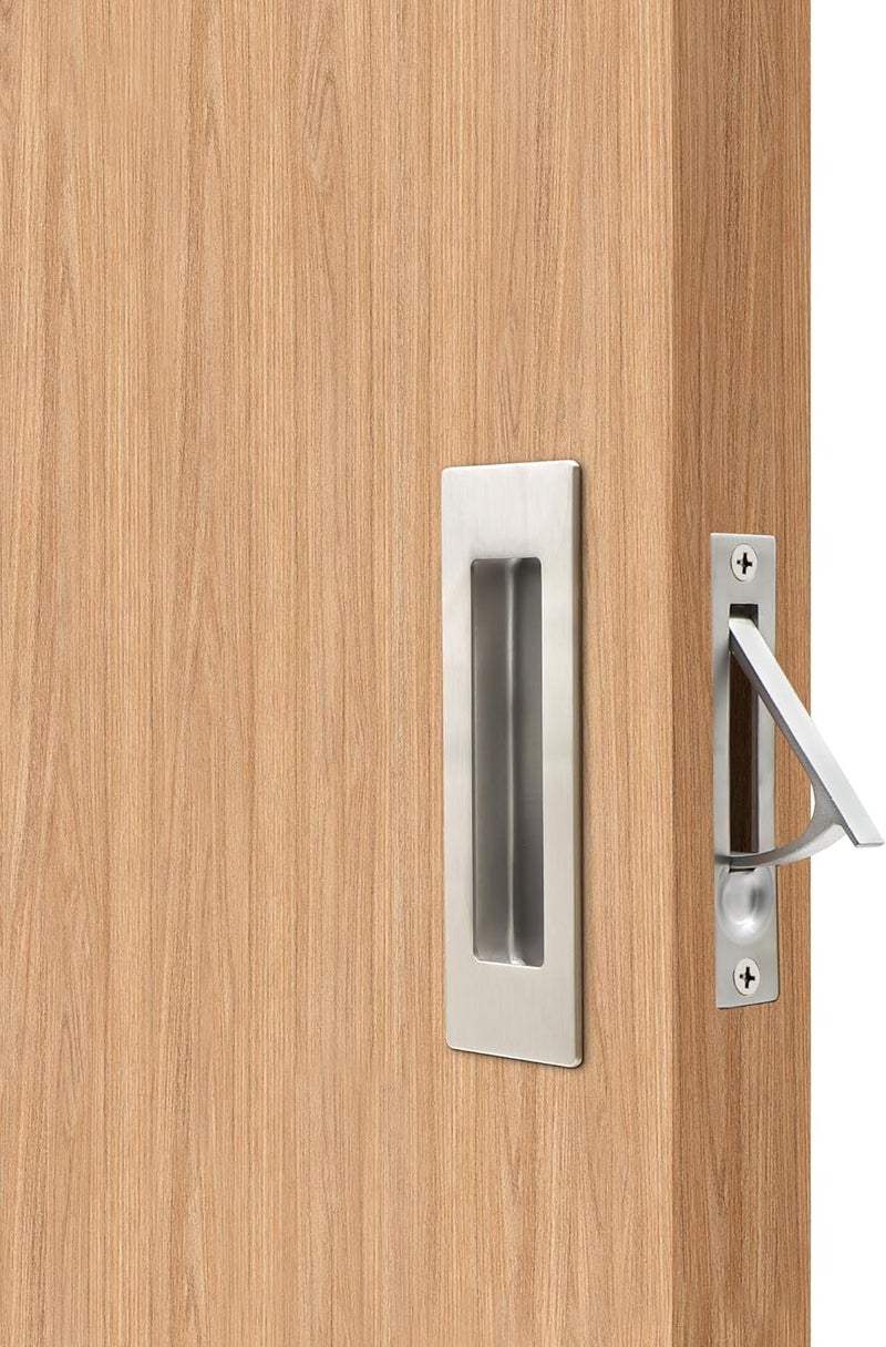 Dontay Pocket Door Pull Handle,304 Stainless Steel,Recessed Flush Finger Pulls&Edge Spring Pull,No Lock,More Than 1-1/8” Thickness Sliding Door (1Pack, Brushed Nickel, 4.72 inch (120 mm)) - Image 1